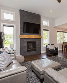 Thornbury bright living room with gas fireplace
